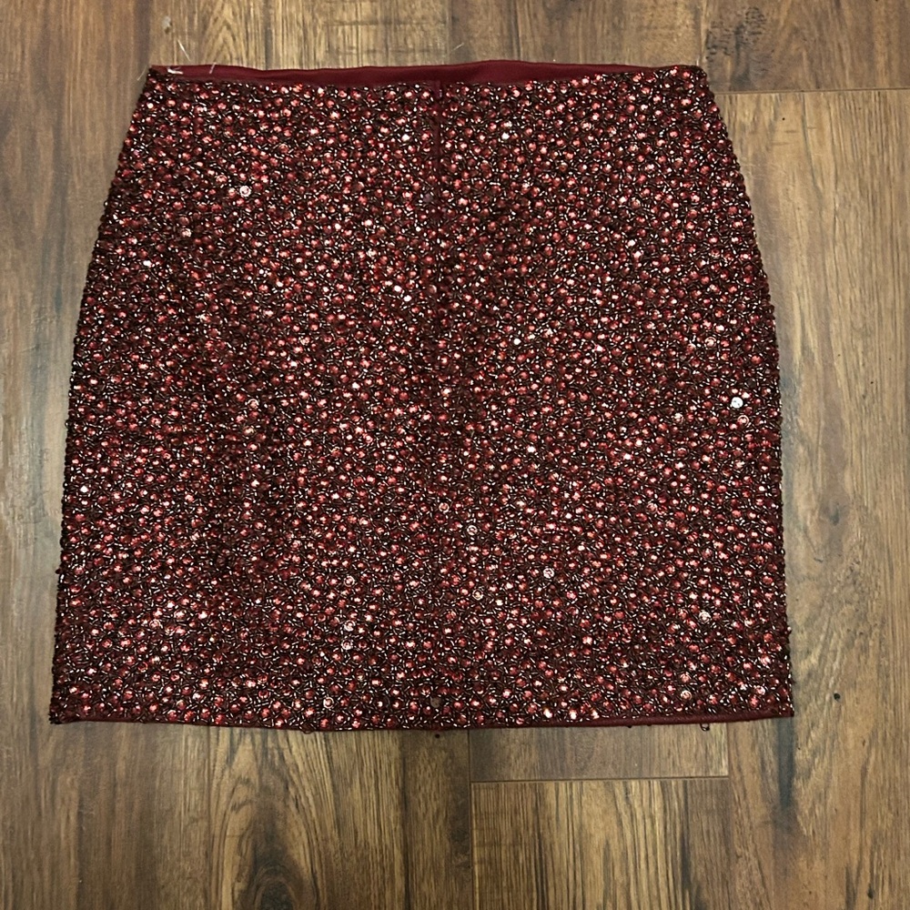 Sherri Hill Maroon Sequin Mini Skirt - Women's Sparkle Party Skirt Size 6